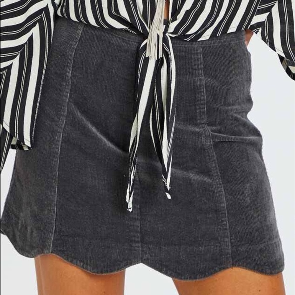 OLIVE GREEN Altar’d State Scallop Corduroy Skirt